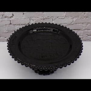 Elegant Vintage Candlewick Black Glass Cake Plate